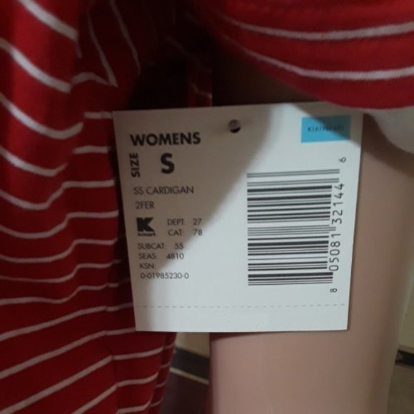 BASIC EDITION RED WHITE STRIPE OVER WHITE CAMI IN FRONT TOP SIZE S NWT - Picture 2 of 3